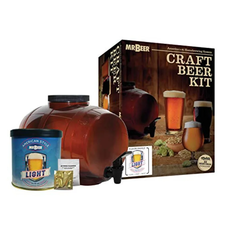 Kit para elaborar cerveza artesanal de 2 galones, kit de inicio para hacer cerveza casera, de acero inoxidable y plástico de grado alimenticio, ámbar y negro.
