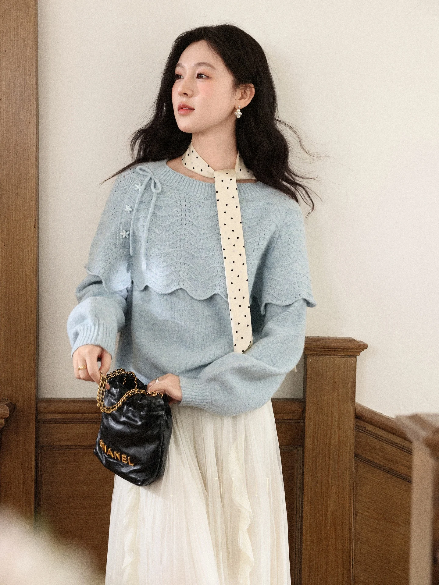 

Синий круглый вязаный свитер для женщин, осенне-зимний, в стиле «ленивый шик», с эффектом охлаждения, длинный рукав, от Deer towards South