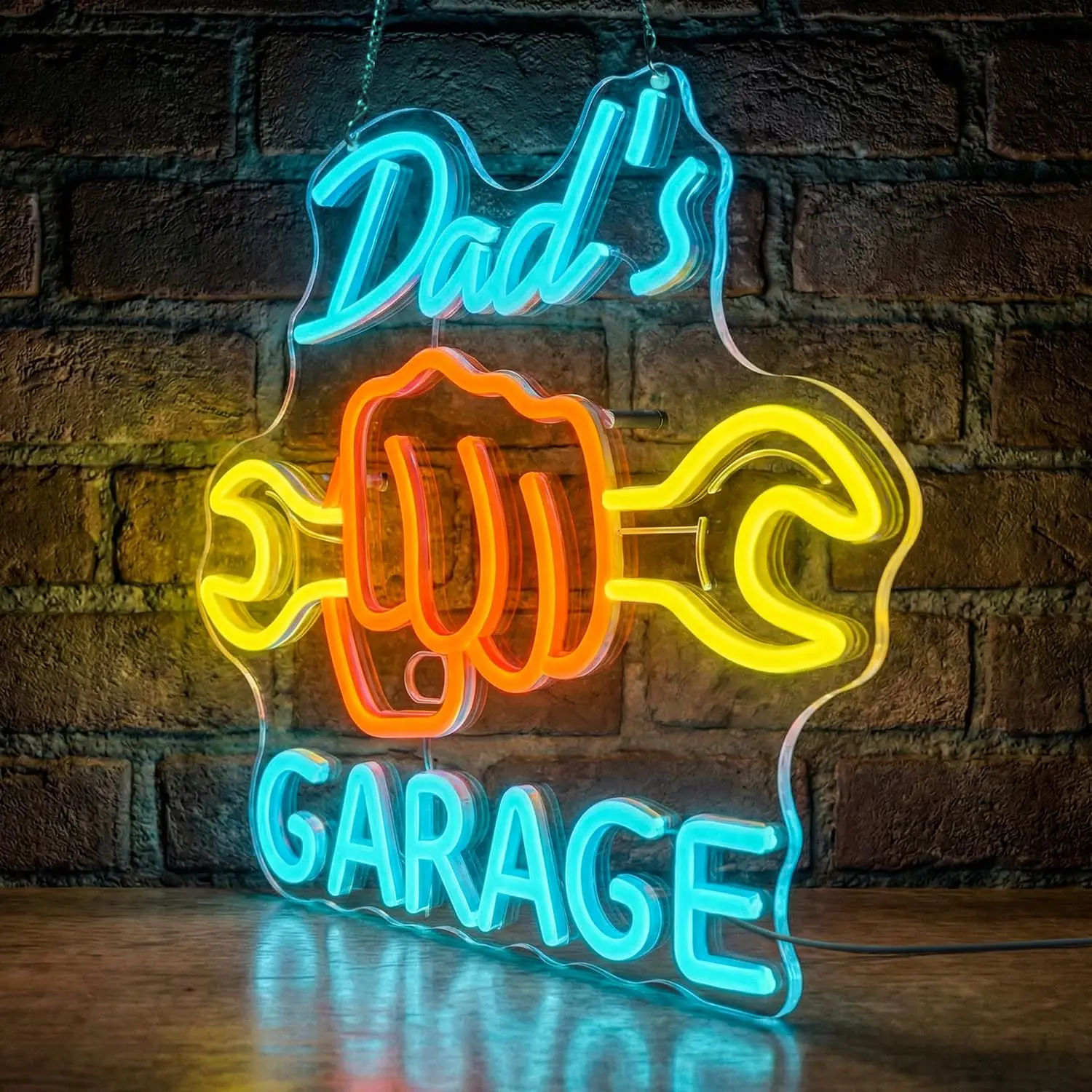 Dad’s Garage Neon Sign for Wall Decor Dimmable Garage Design Light Up Sign for Auto Repair Shop Man Cave Workshop Wall Decor
