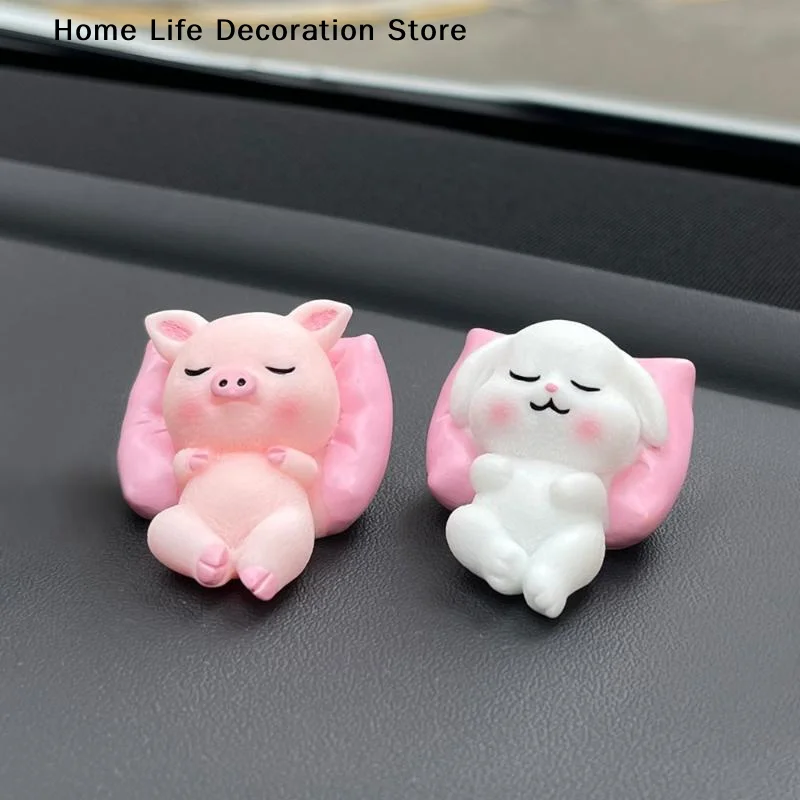 【TG】Cute Panda & Bunny Car Dashboard Decor Relaxed Resin Animal Figurines For Car Interior Decor & Home Office Desk Mini Statues