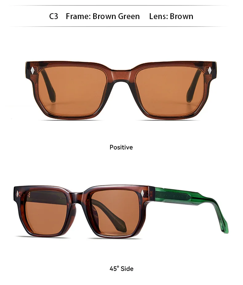 SHAUNA Retro Rivet Rectangle Sunglasses UV400 Sun Glasses