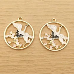 10pcs Flower Bird Charm for Jewelry Making Enamel Pendant Necklace Bracelet Accessories Diy Supplies Zinc Alloy Gold Plated