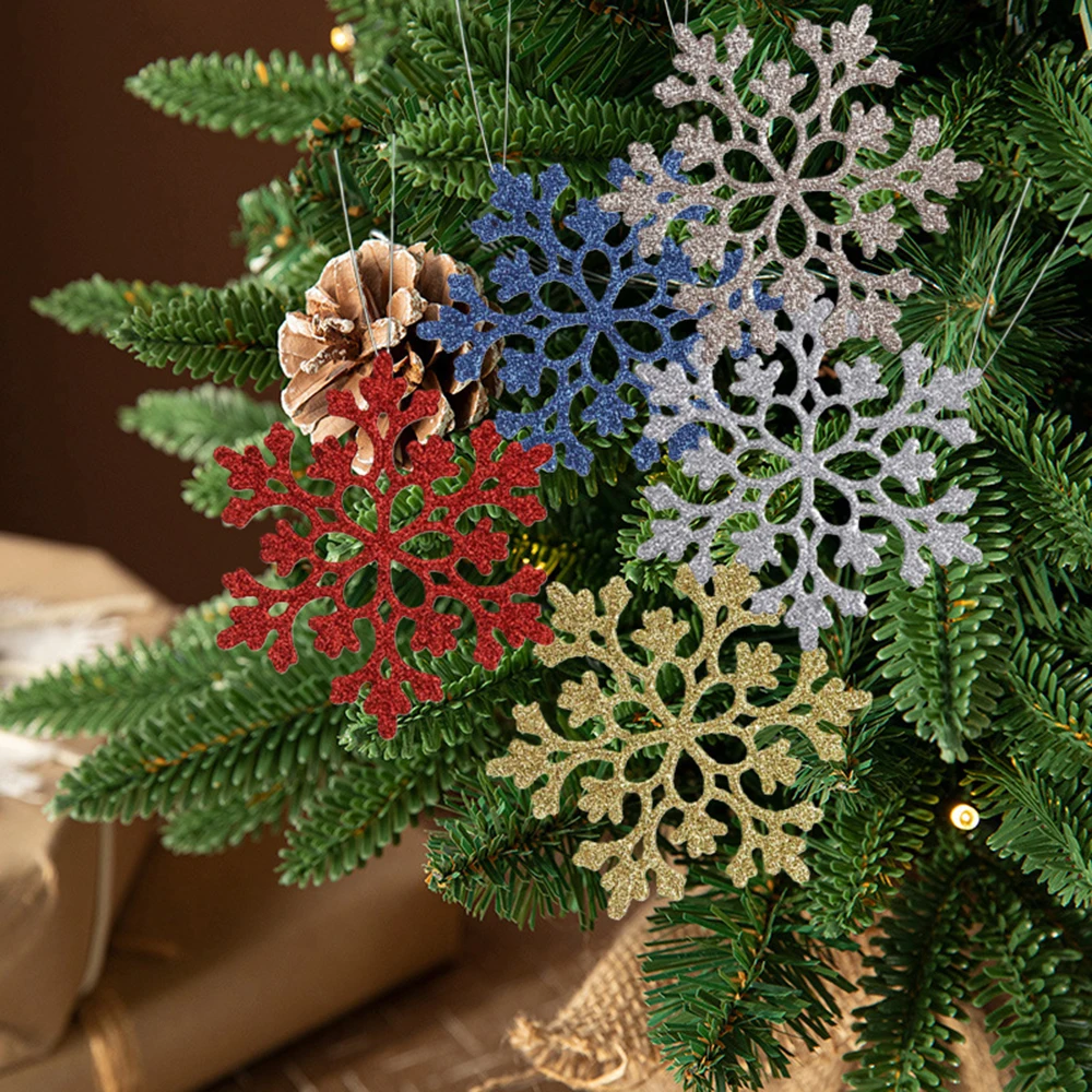 Weihnachten Schneeflocke Ornamente, 12 Stück Kunststoff Glitzer Schneeflocken Ornamente Weihnachtsbaum Anhänger Schneeflocke für Weihnachtsbaum Dekor
