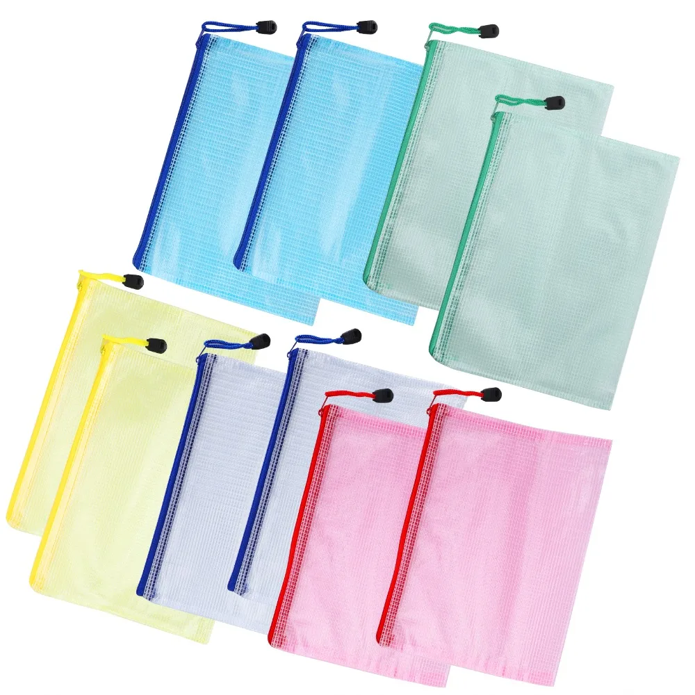 10Pcs A5 Zipper File Bag Waterproof Mesh Design Mesh Zipper File Bag Zipper Multicolored Zip File Pocket Document Organization