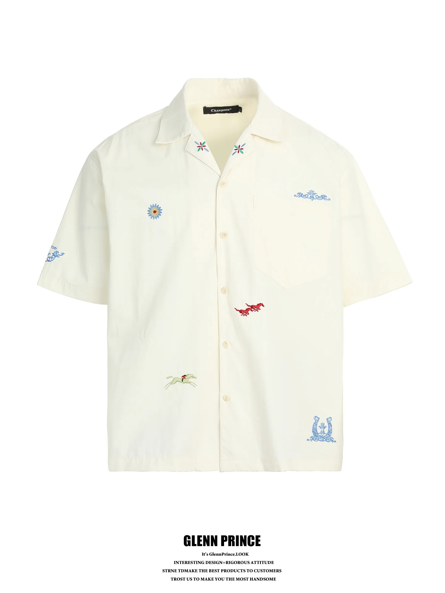 

GPstudio Casual Cotton Embroidered Cuban Collar Short Sleeve Shirt Men's Summer Versatile Loose Fit Breathable Comfortable