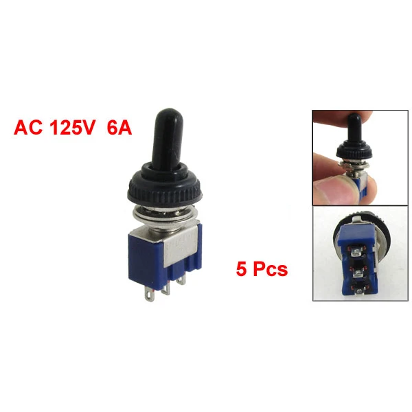 

5 Pcs AC 125V 6A ON/OFF/ON 3 Position SPDT 3 Pins Toggle Switch with Waterproof Boot