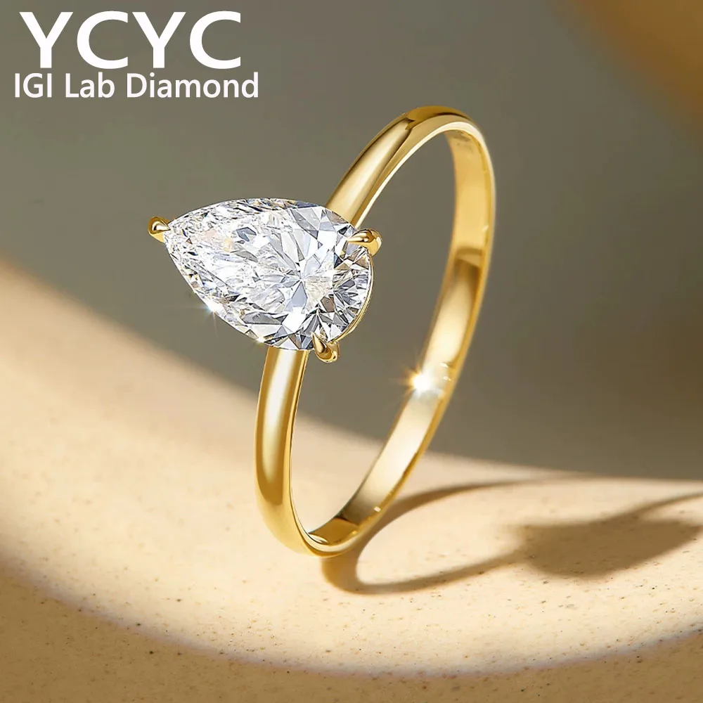 Solid 18K Gold Ring Pear cut IGI Lab Grown Diamond Ring Engagement Ring 1 2 3 4 5Ct DE VS1 VVS1 Wedding & Engagement Ring