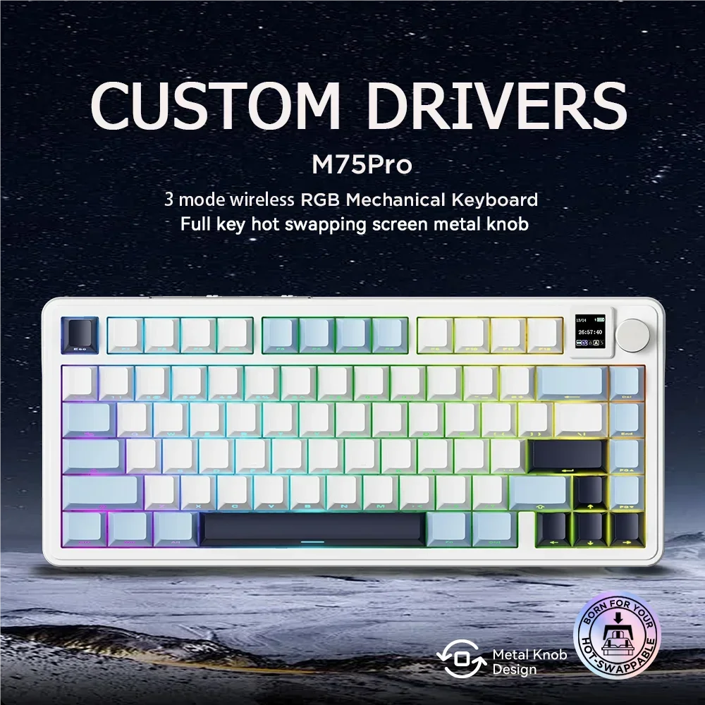 

RGB Bluetooth mechanical keyboard, 2.4G tri-mode connectivity, full-key hot-swap, TFT screen, metal knobs, win and mac versions