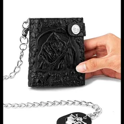 Men's Wallet PU Retro Biker Purse Coin Pouch Luxury Devil Skull Death Punk Rock Short Anti-theft Zipper Wallet