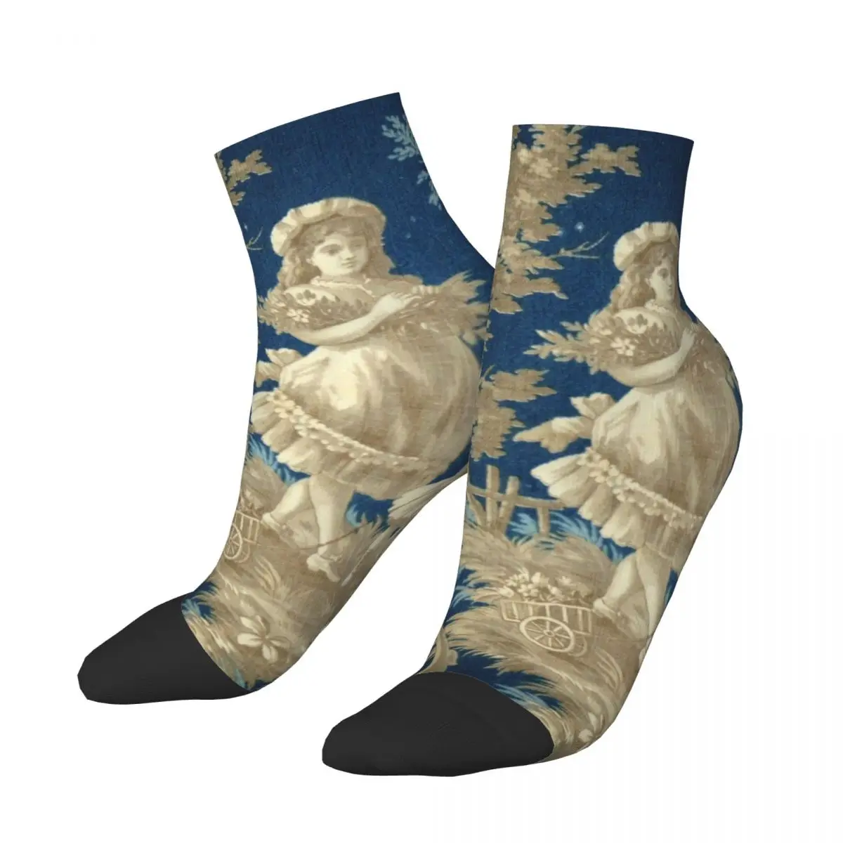 Novelty Printed Victorian Classic French Toile De Jouy Motif Pattern Socks for Women Stretchy Summer Autumn Winter Crew Socks