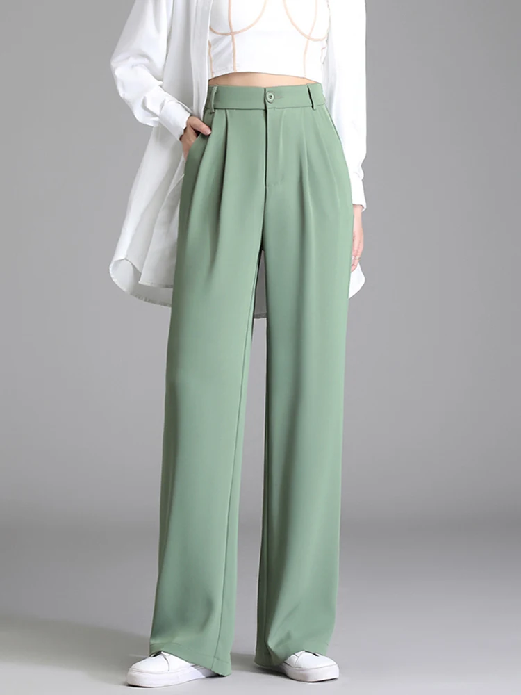 

2024 Spring Summer Fashion Wide Leg Pants New High Waist Straight Casual Streetwear Solid Color Loose Female Suit Pants Women