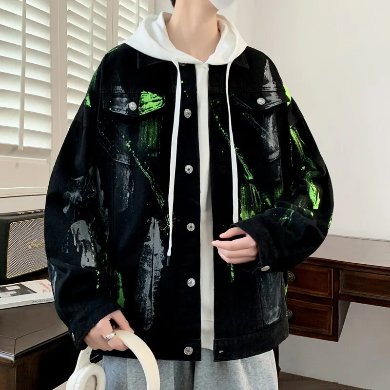 الشباب شارع العليا ارتداء القطن الدنيم الستر أزياء الرجال واحدة الصدر معاطف ربيع الخريف طويلة الأكمام قميص حريمي الملابس