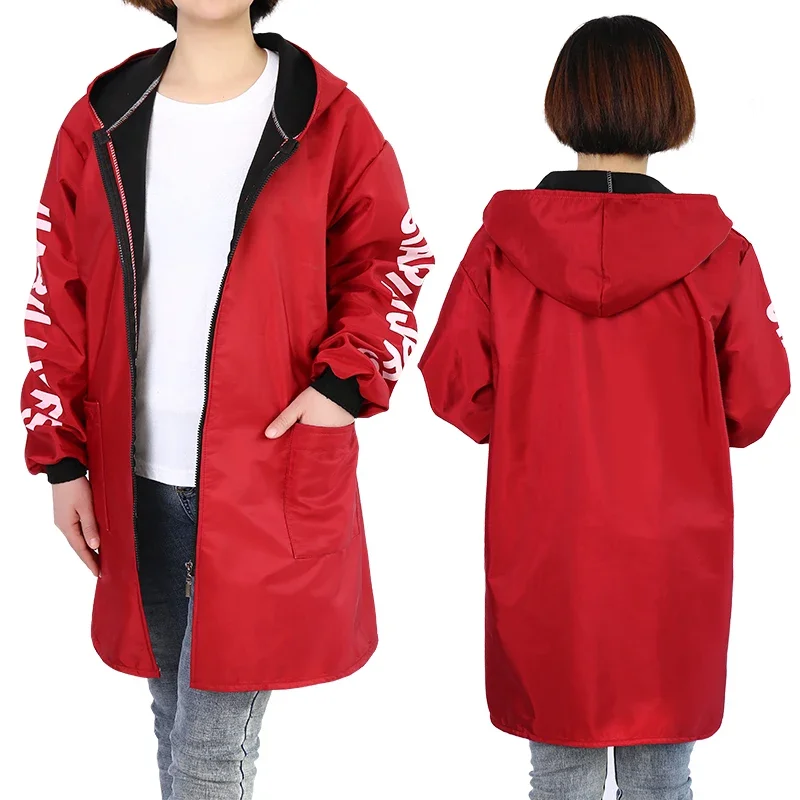 Apron plus velvet thickening long-sleeved warm and waterproof winter fashion men and women down jacket overalls