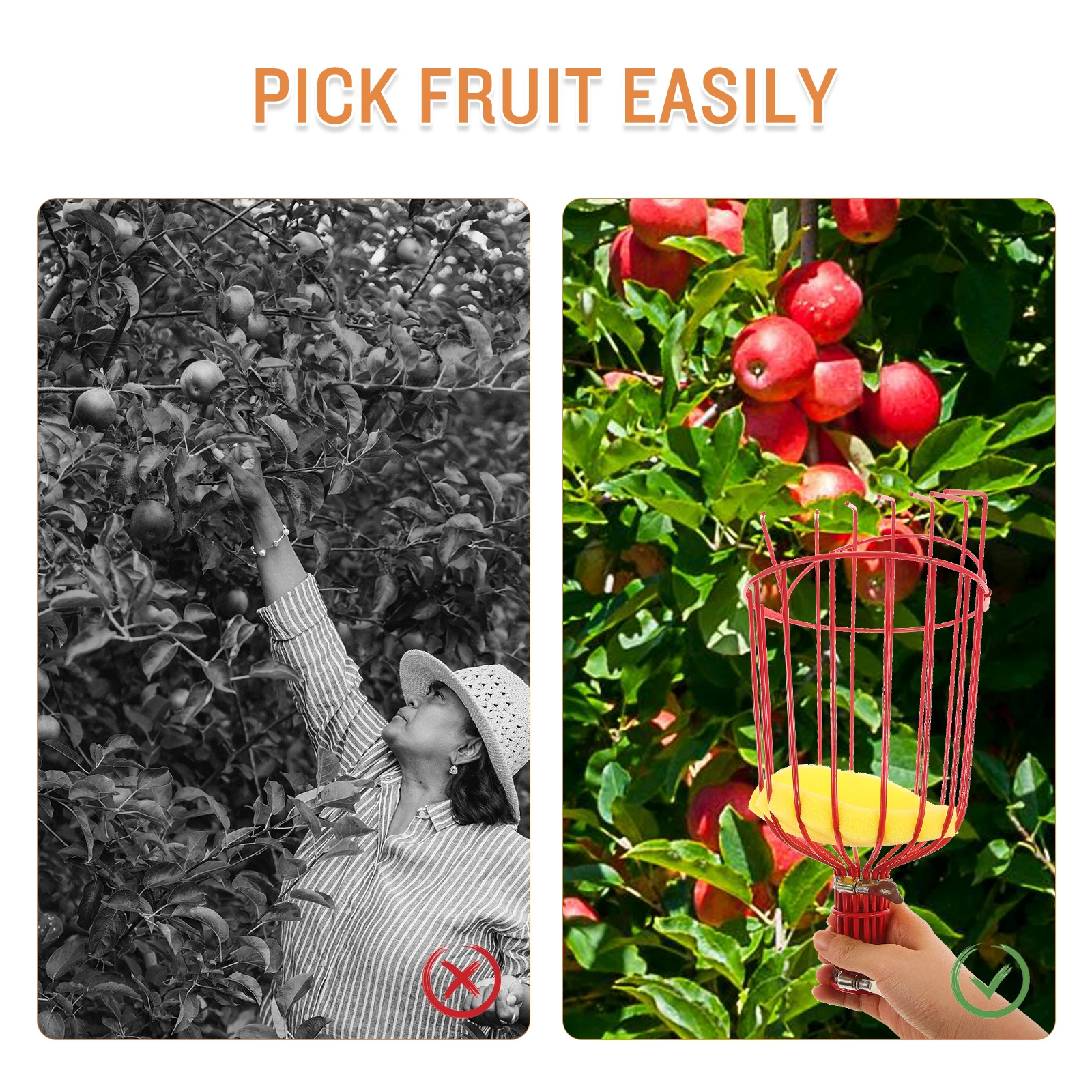 

1pc Fruit Picker Heavy Duty Tool For Apple Pear Peach Harvest Garden Use Soft Sponge Inside Fruit Harvester Garden Tool