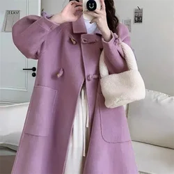 2025 New Women Double-sided Cashmere Coat Female Long Stand Collar Single Breasted Warm Woolen Coat Loose Tide Autumn Winter
