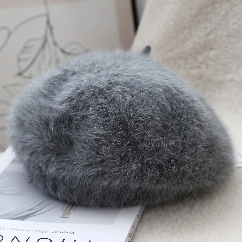 Japan-style Small Fresh Rabbit Fur Beret for Women Simple and