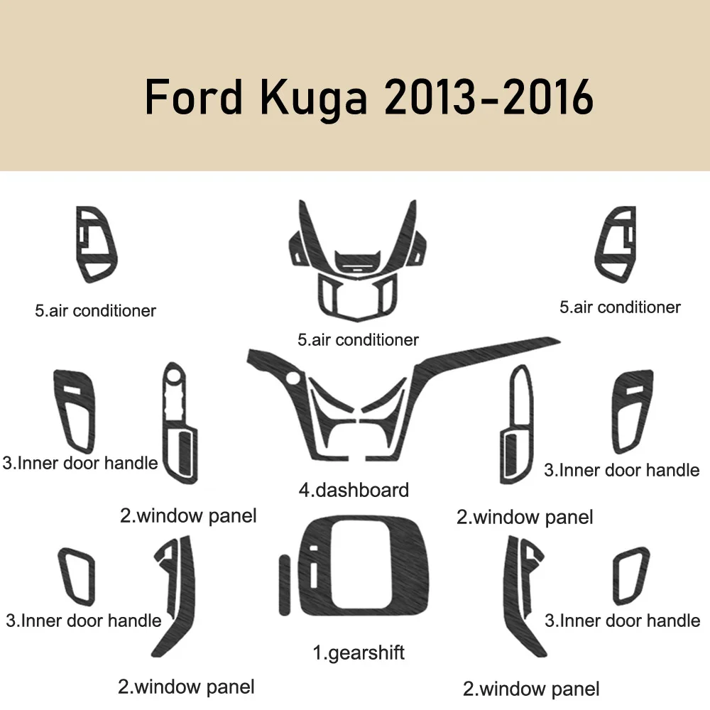 For Ford Kuga 2013-2016 Interior Central Control Panel Door Handle Carbon Fiber Sticker Decals Car styling Accessorie