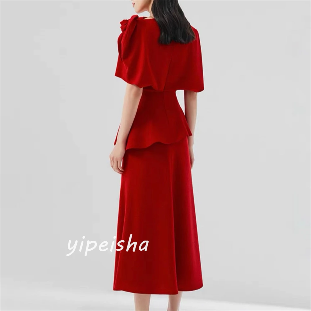  Evening  Sexy Casual  Jersey Ruched Party A-line High Collar Bespoke Occasion Gown Midi Dresses