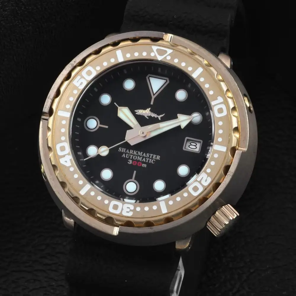 Heimdallr Men Automatic Watch 47mm Tuna Mechanical Wristwatch Aluminium Bronze Case Diver 300M Waterproof C3 Luminous NH35 Sport