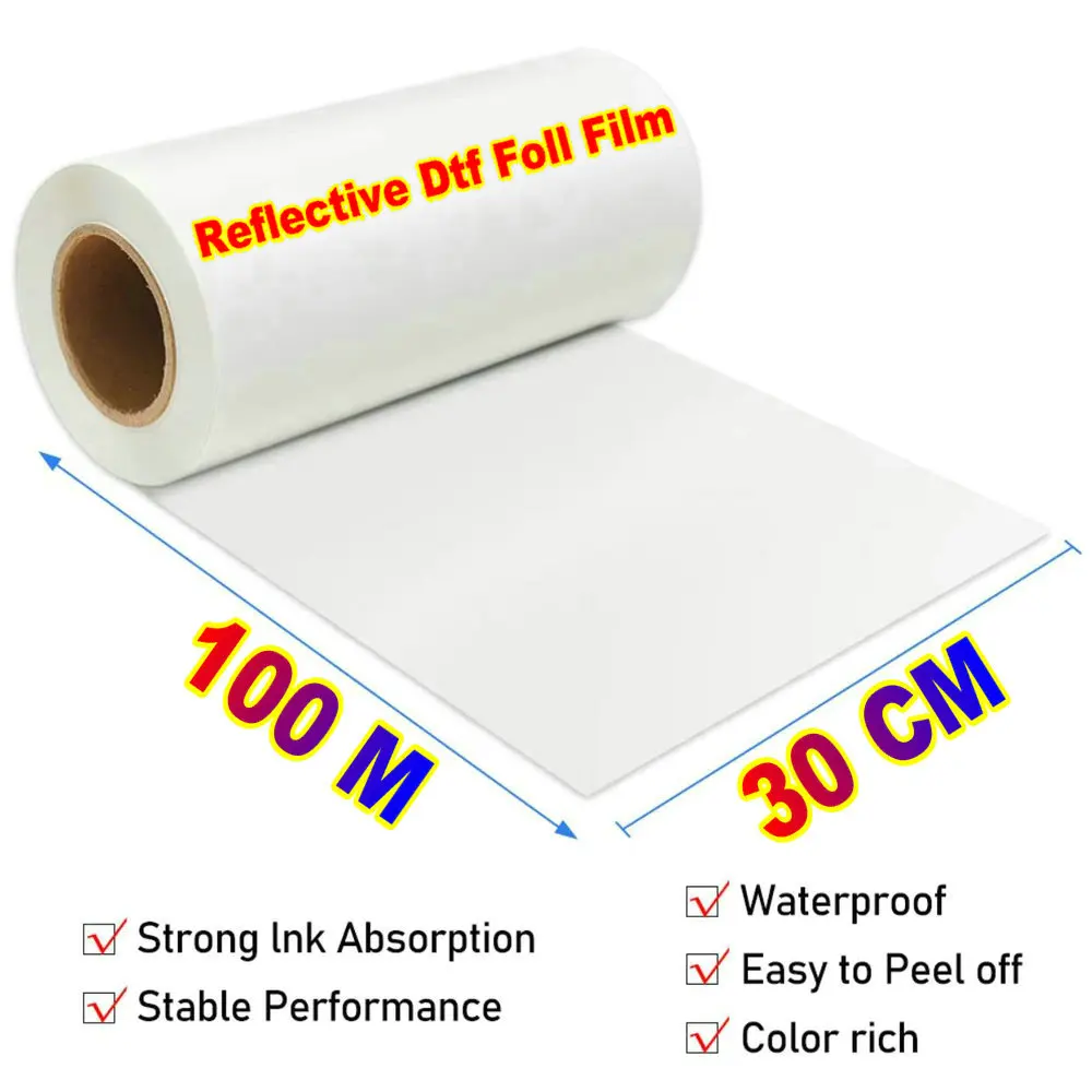 

Printer DTF Reflective Film Roll 30CM X 100M Direct Transfer Film For Epson DTF Film Heat Transfer DTF Reflective PET Film Roll