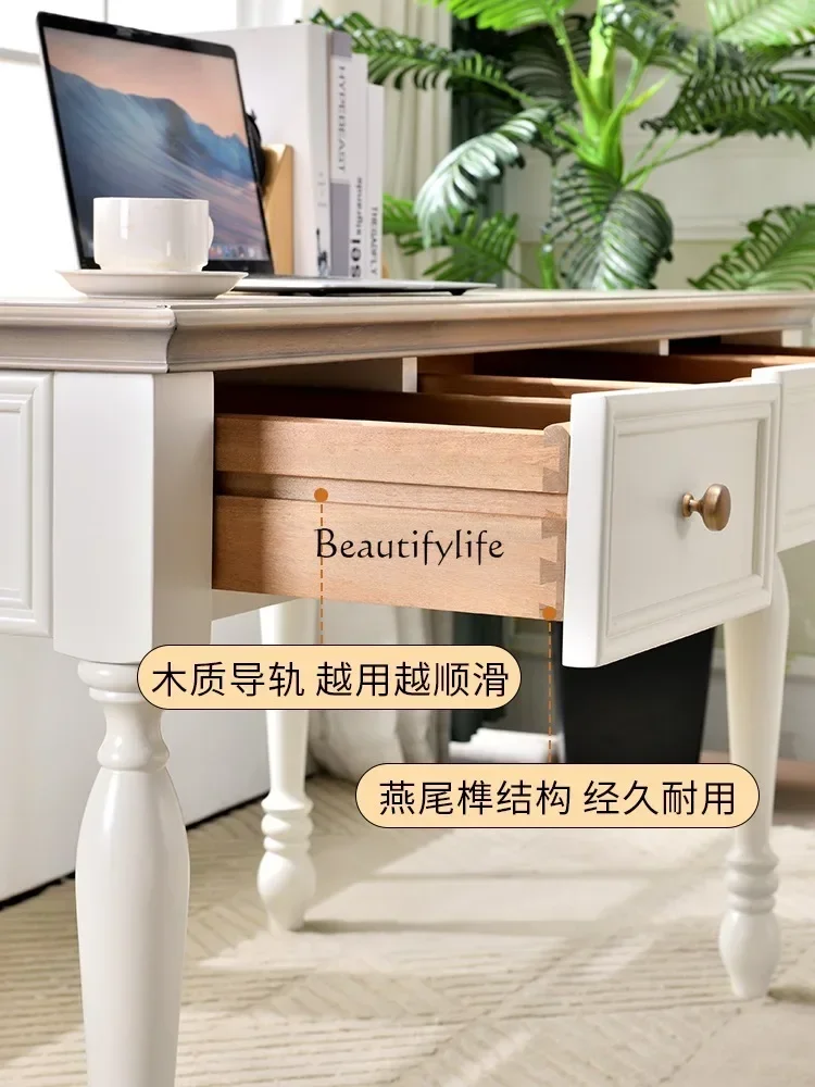 FG**American white cream style all solid wood desk simple American style writing desk