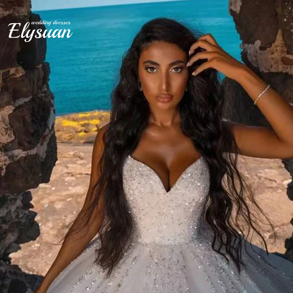 Customized 2026 Shining Sequin Beading A Line Wedding Dresses Sleeveless Court Train Tulle Bride Gowns For African Women