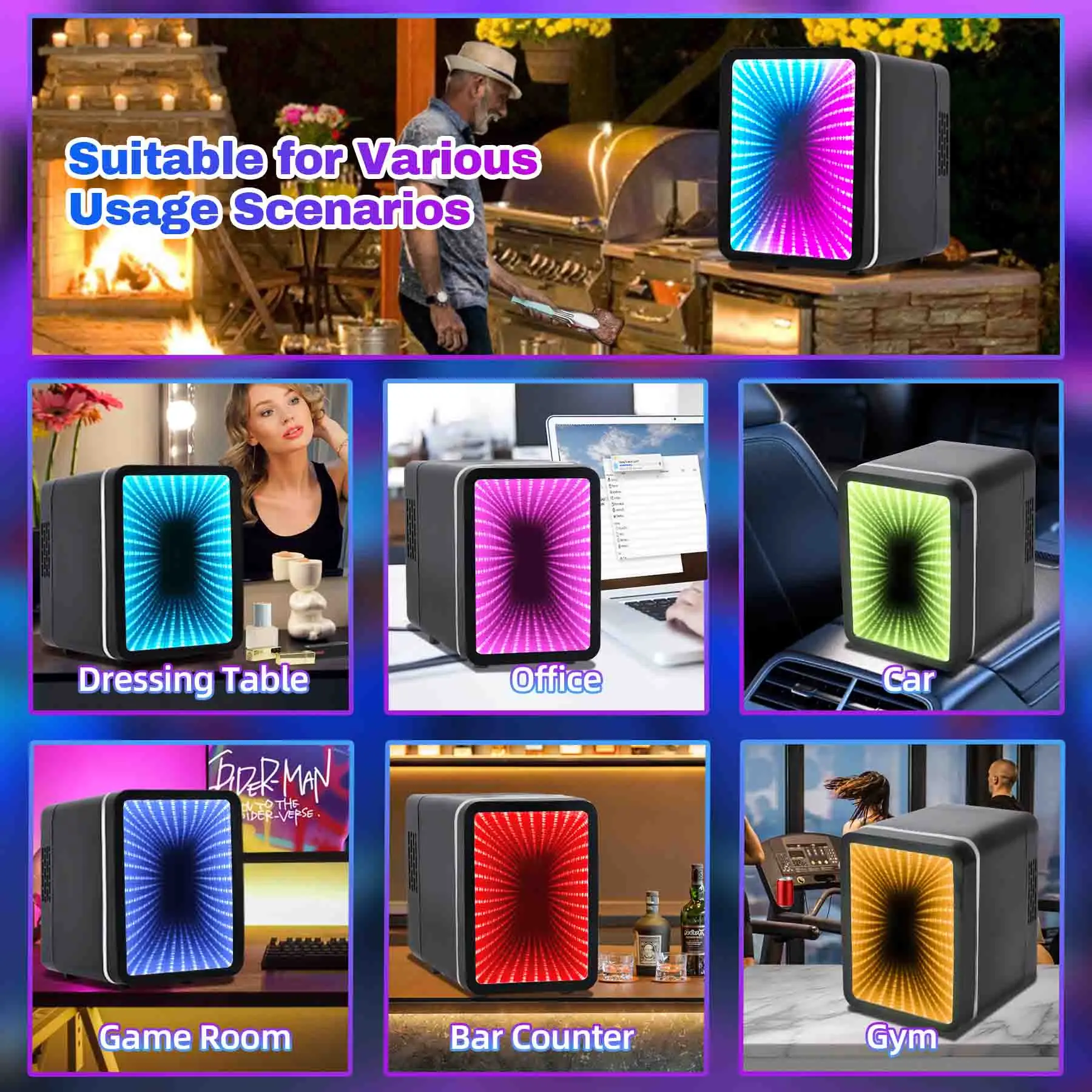 IceBlue 13 وضع العرض عكس الضوء مصباح ليد مرآة ثلاجة صغيرة 4L/6Can ثلاجة التيار المتناوب/تيار مستمر برودة ثلاجة التجميل للمنزل سيارة