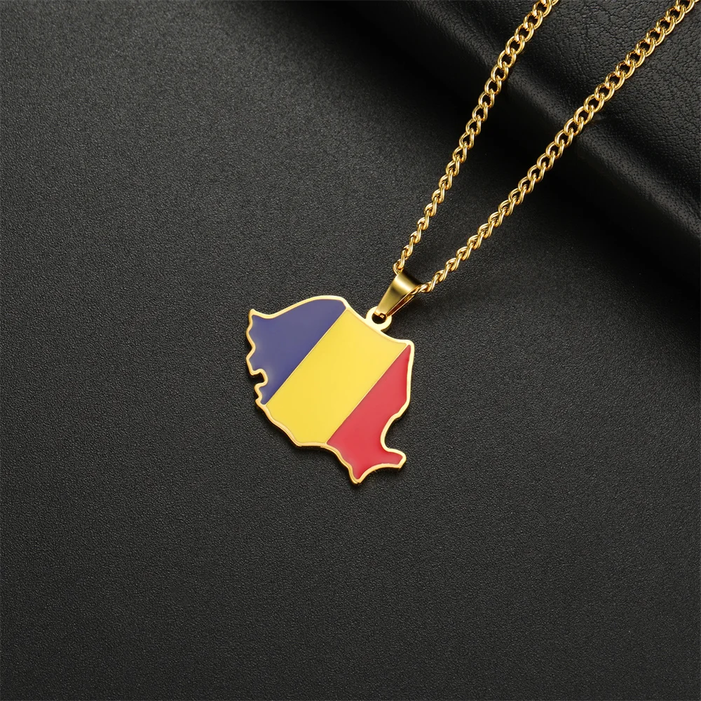 EUEAVAN Emaille Rumänien Karte Halskette Frauen Männer Edelstahl Trendy Rumänische Flagge Anhänger Ketten Halsband Ethnische Schmuck Geschenke – Detail 6