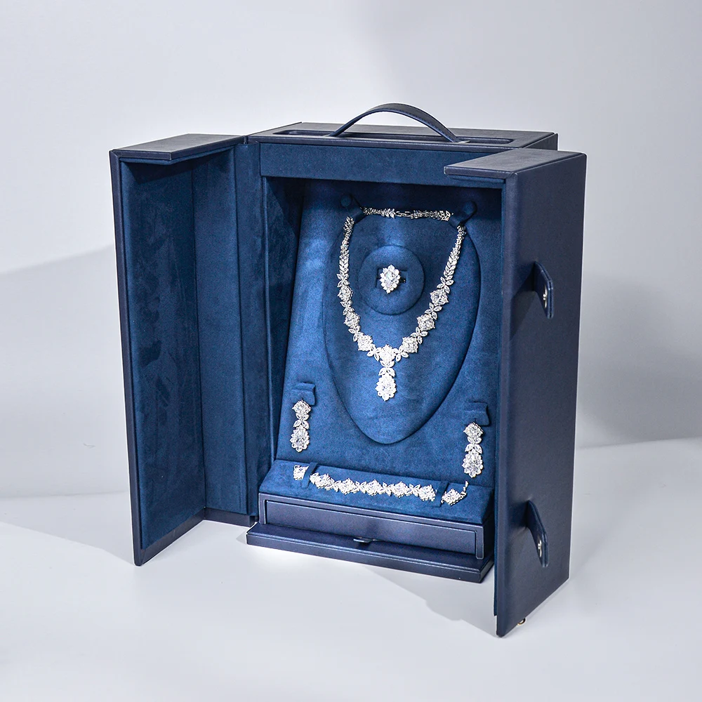 Wholesale Luxury Rectangle Modern Style Wooden Jewelry Display Set Box Custom Logo PU Leather for Jewelry Storage Packed Carton