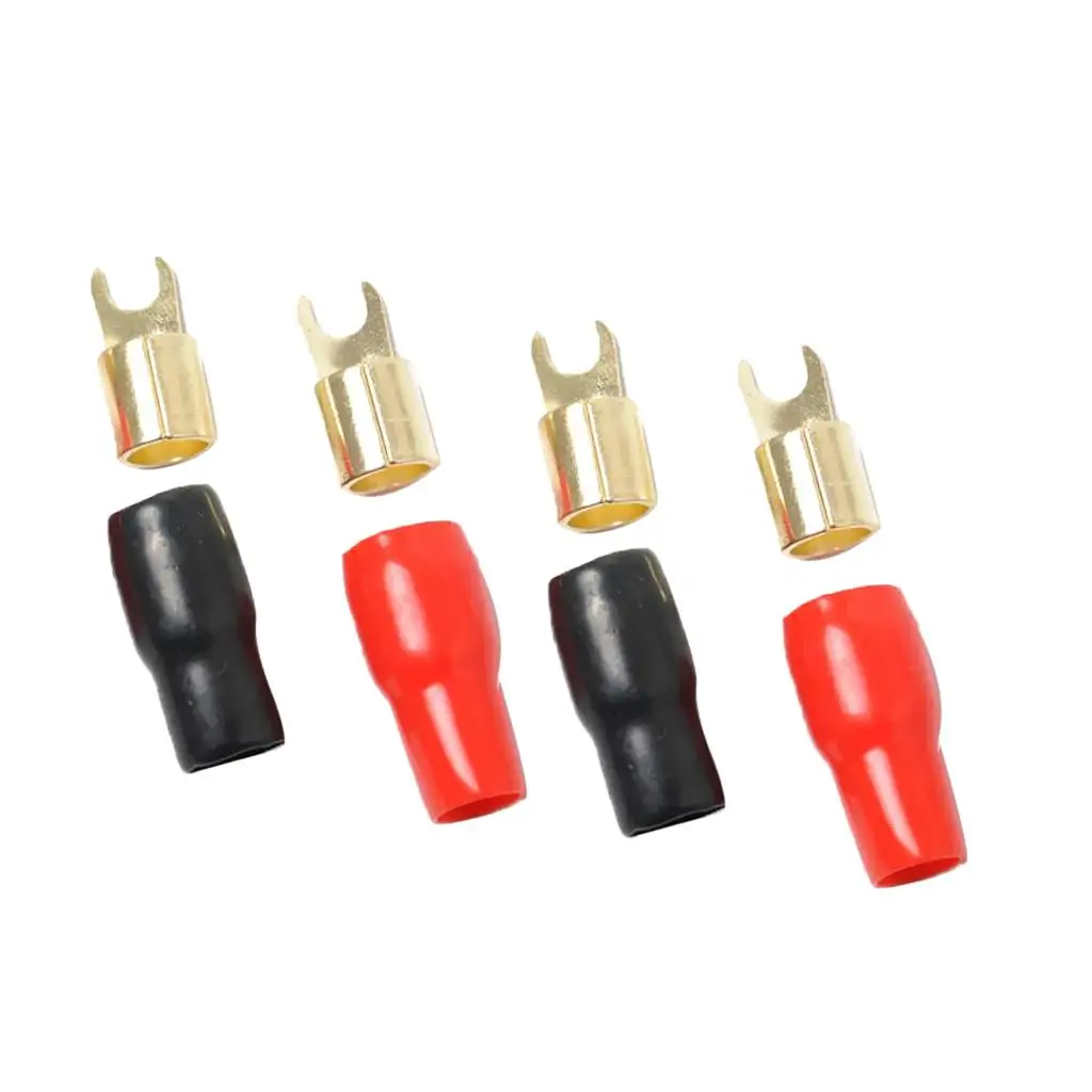 2 Pairs 4 AWG Car Audio Fork Terminal Wiring Connector Gold-plated Durable