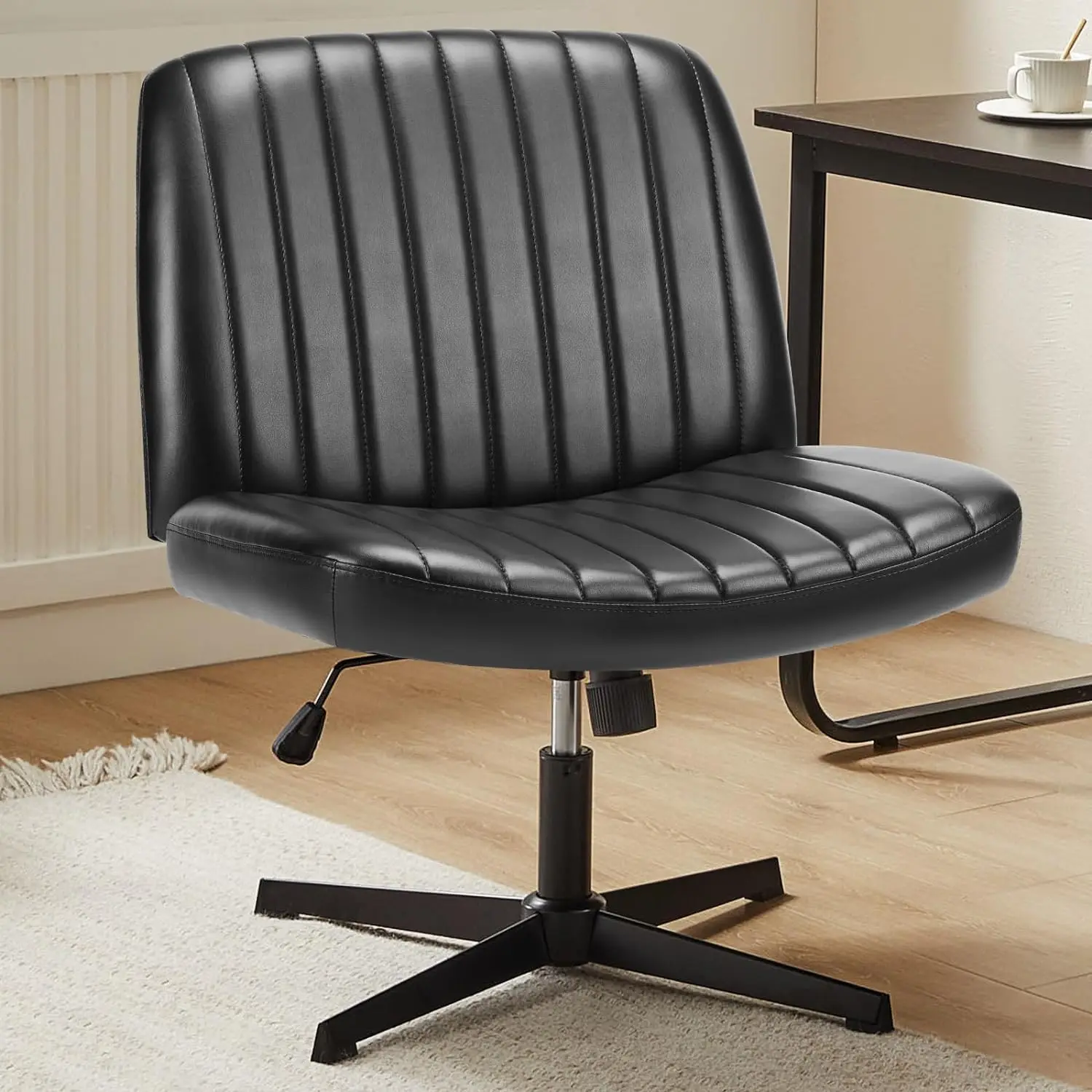 

Criss Cross Chair Legged, Armless Office Desk Chair No Wheels, Swivel Vanity Chair, Height Adjustable Wide Seat Computer Task