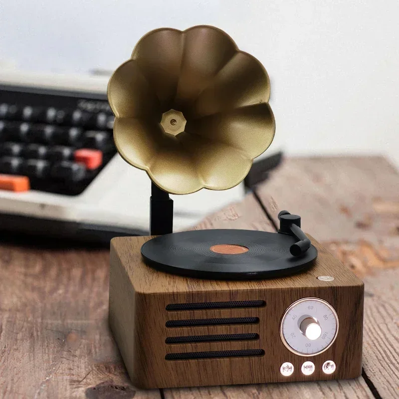 Retro Gramophone Shape Bluetooth Speaker Portable Box Wireless Speaker Outdoor for Sound System TF FM Radio Music MP3 Subwoofer