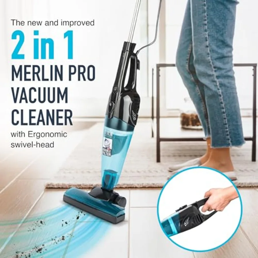 Merlin 2 in 1 Mini Handheld/Stick 500 Watt Bagless Corded Vacuum with Tools Blue for Home Cleaning Car Interior Detailing and O