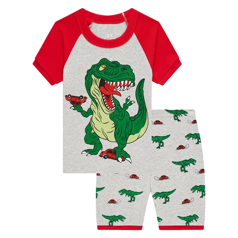 2-8T Summer Boys Pajamas Set Fashion Big Dinosaur Printed Short Sleeved Tops+Shorts Two Piece Set Soft Cotton Kids Sleepwear