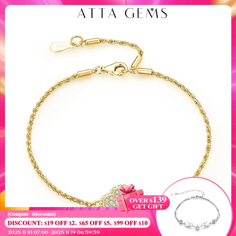 

ATTAGEMS Luxury Bezel Moissanite Bracelet 925 Sterling Silver Chain Bracelets For Women Grils Adjustable Hand Fine Jewelry Gift