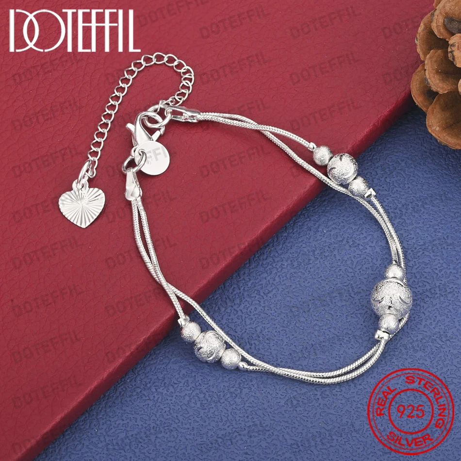 925 Sterling Silber 8-Zoll Zartes Doppelschichtiges Mattiertes Perlenarmband für Damen, Modisches Party-Geschenk-Accessoire