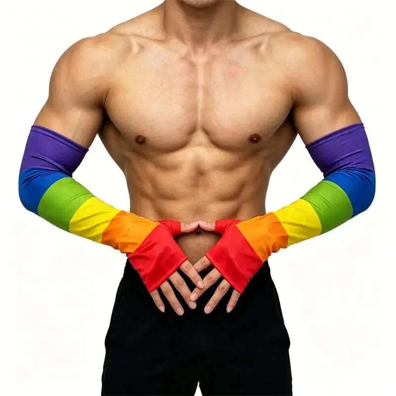 39BD Stretchy Rainbow Gloves For Women Men Dance Performances Street Show Party Wear