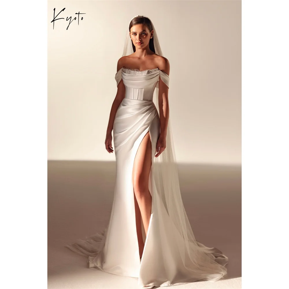 

Белое свадебное платье без рукавов Kyoto по индивидуальному заказу с высоким разрезом и открытыми плечами, платья de noiva, сексуальное вечернее платье русалки 2025