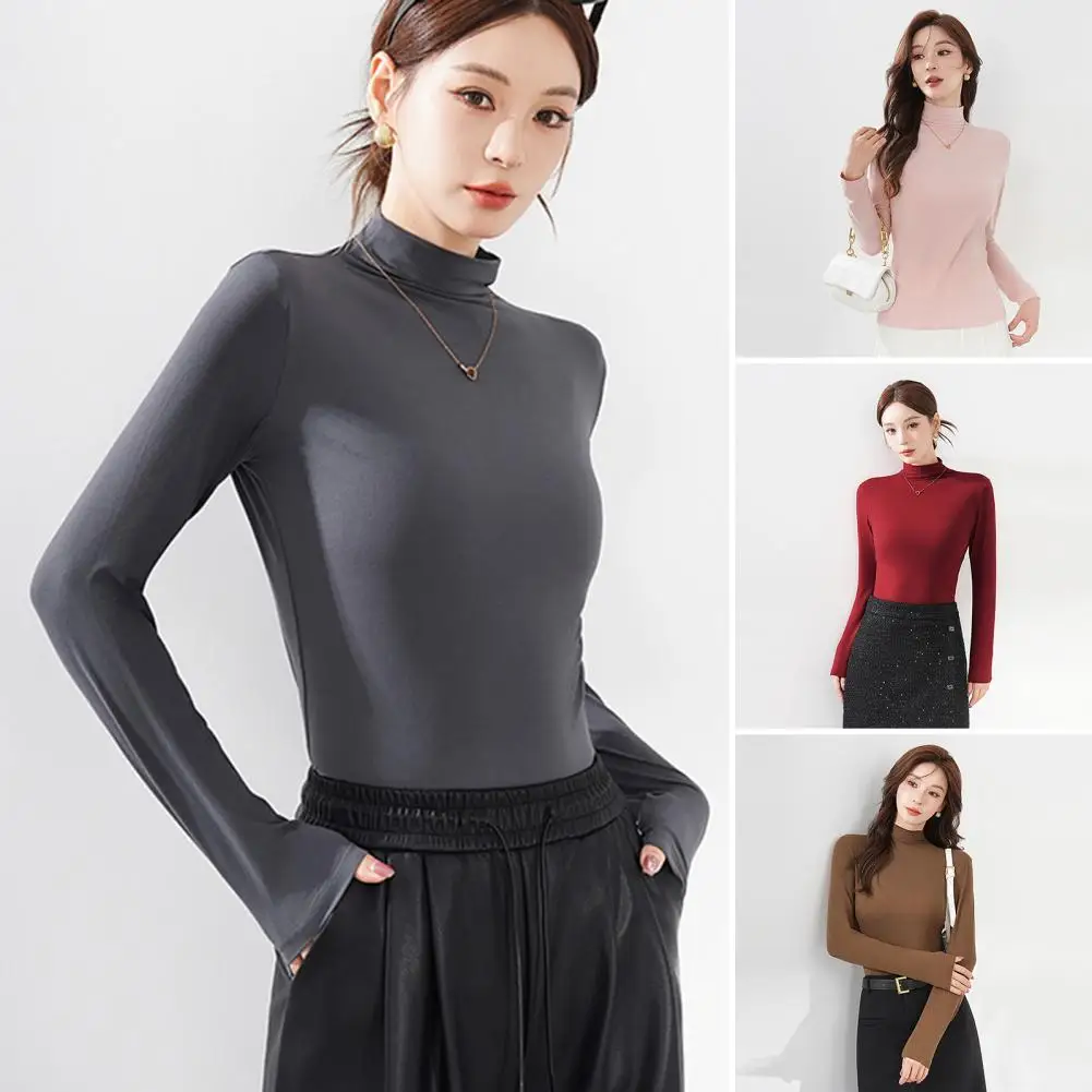 Solid Color Long Sleeve Top Stylish Women's Long Sleeve Slim Fit Pullover Top Lightweight Stretchy Blouse Solid for Everyday