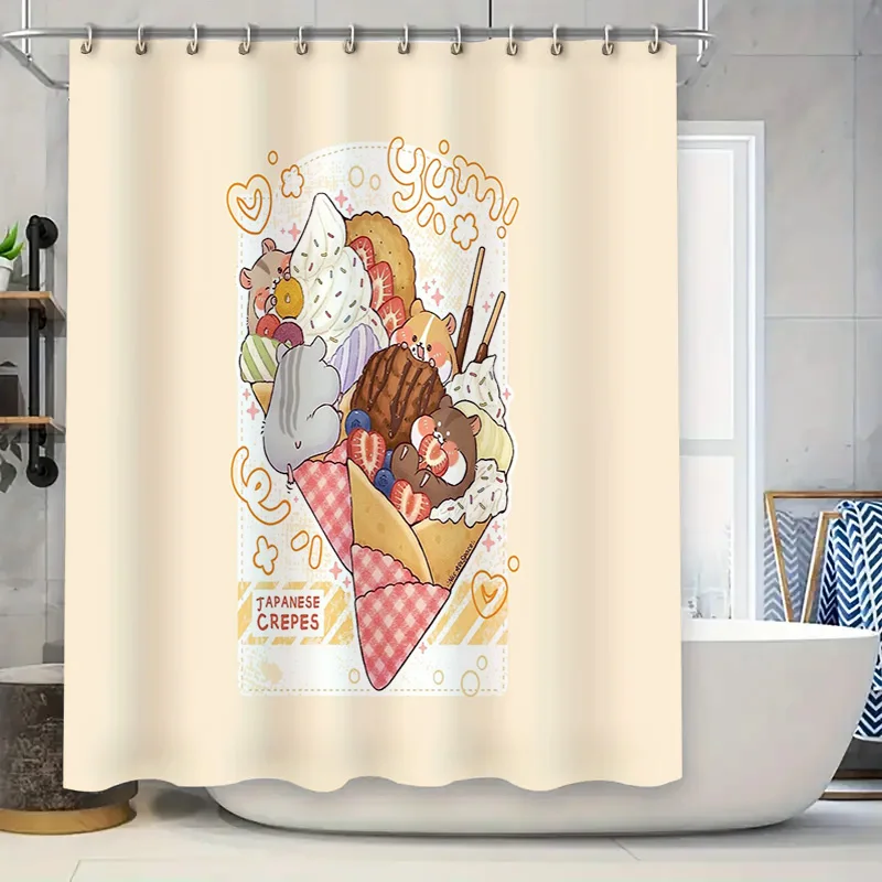 Cortina de ducha de comida japonesa Ramen Sushi Udon fideos decoración de cocina tela impermeable lavable telón de fondo