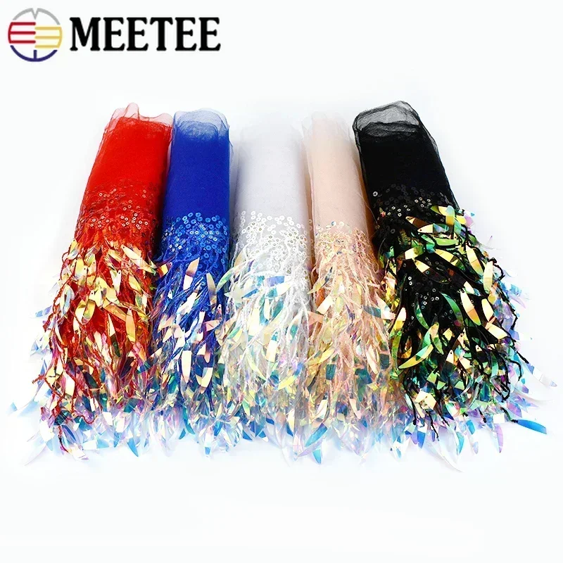 1/2/5Yards 15cm Sequins Lace Trim Mesh Tassel Fringe Stage Latin Dress Wedding Clothes Tassels Fabric DIY Sewing Accessories