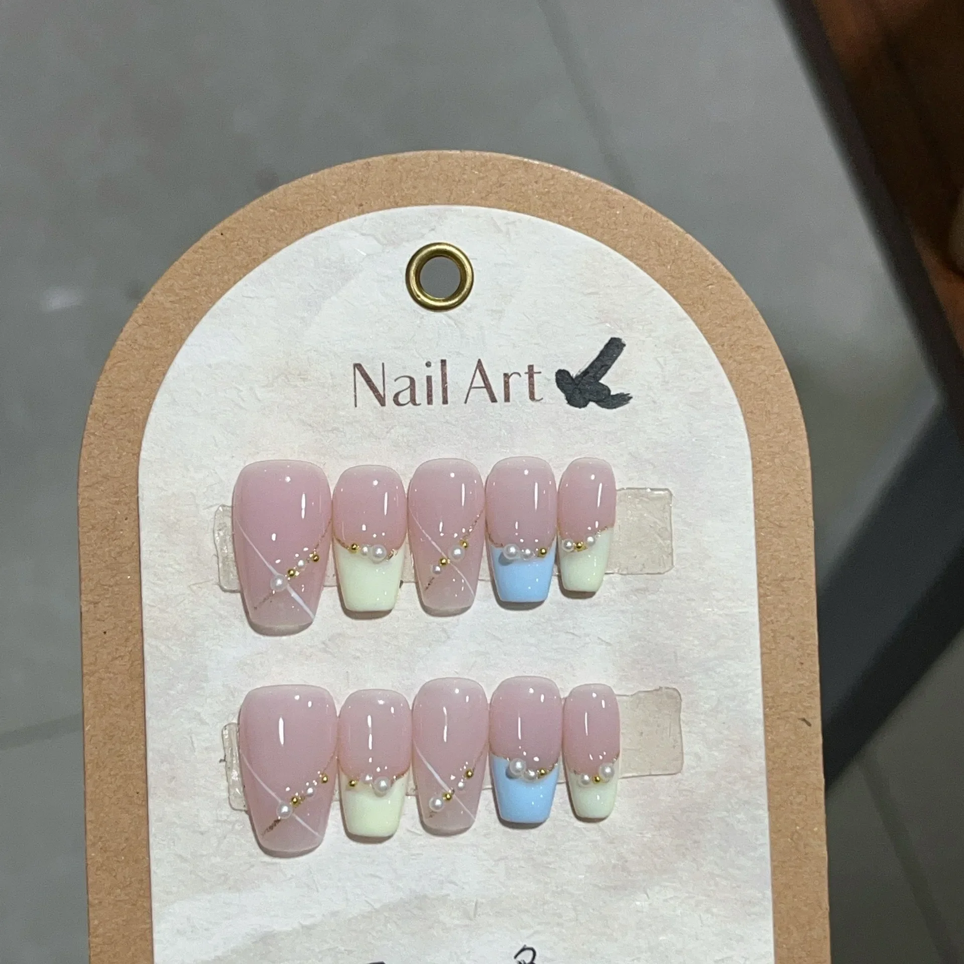 10pcs Handmade French Press On Nails Sweet Pearls Fake Nails Long Ballerina False Nail Wearable Full Over Manicure Nail Art Tips