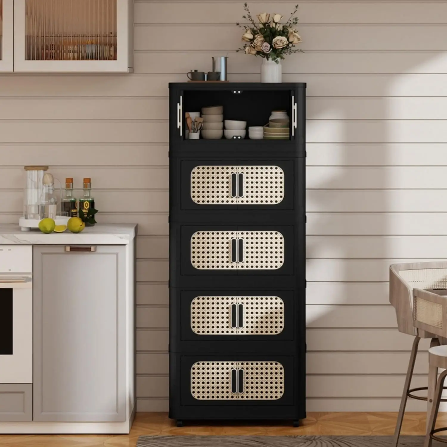 

Широкий складной шкаф для хранения с 4/5 ярусами и колесами, 20-дюймовые складные контейнеры для хранения с крышками и дверцами, портативный, настраиваемый