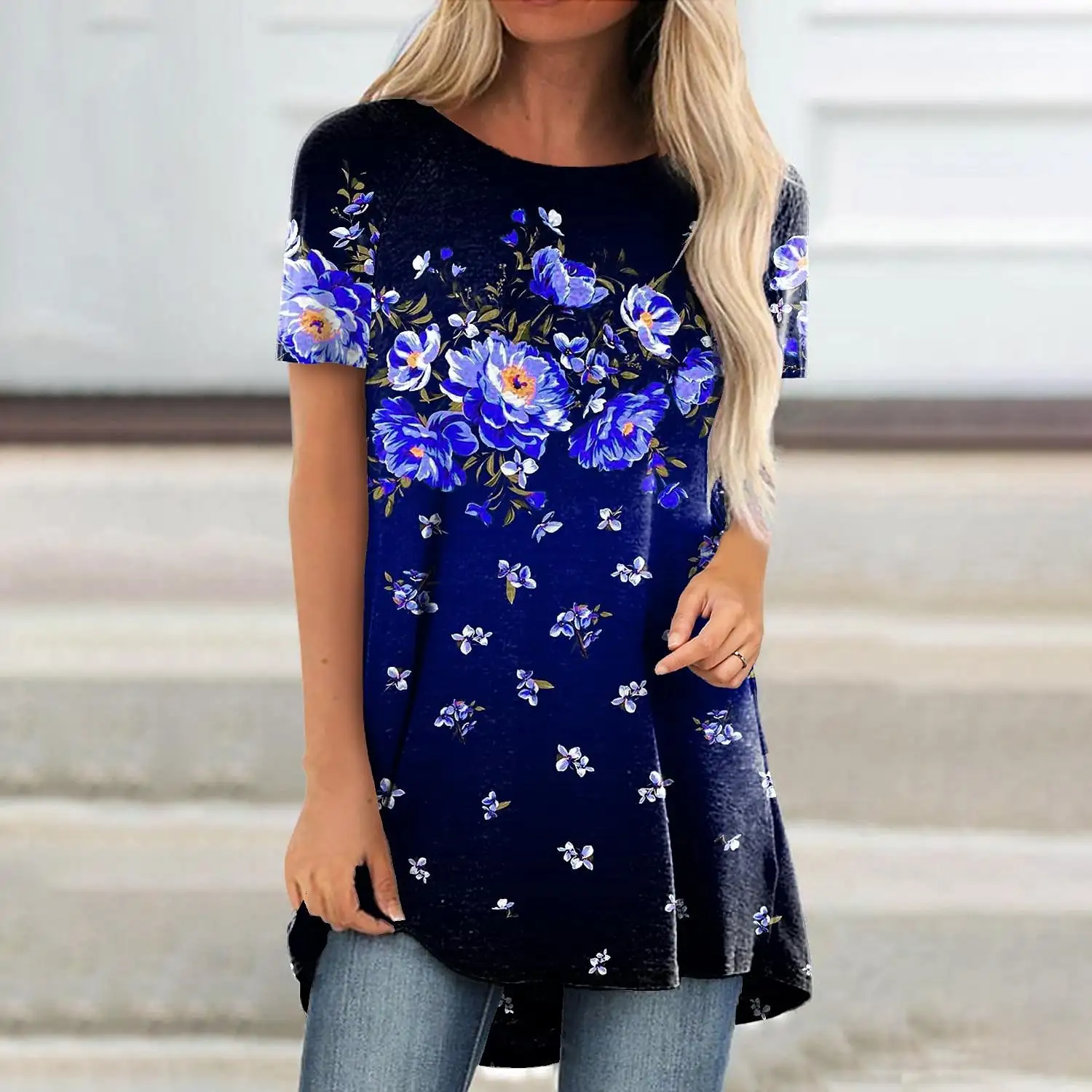 2022 Summer Elegant Womens Floral Printed T-shirt Women Fashion T-shirts Ladies Tops Tees Vintage Tshirt Casual Loose