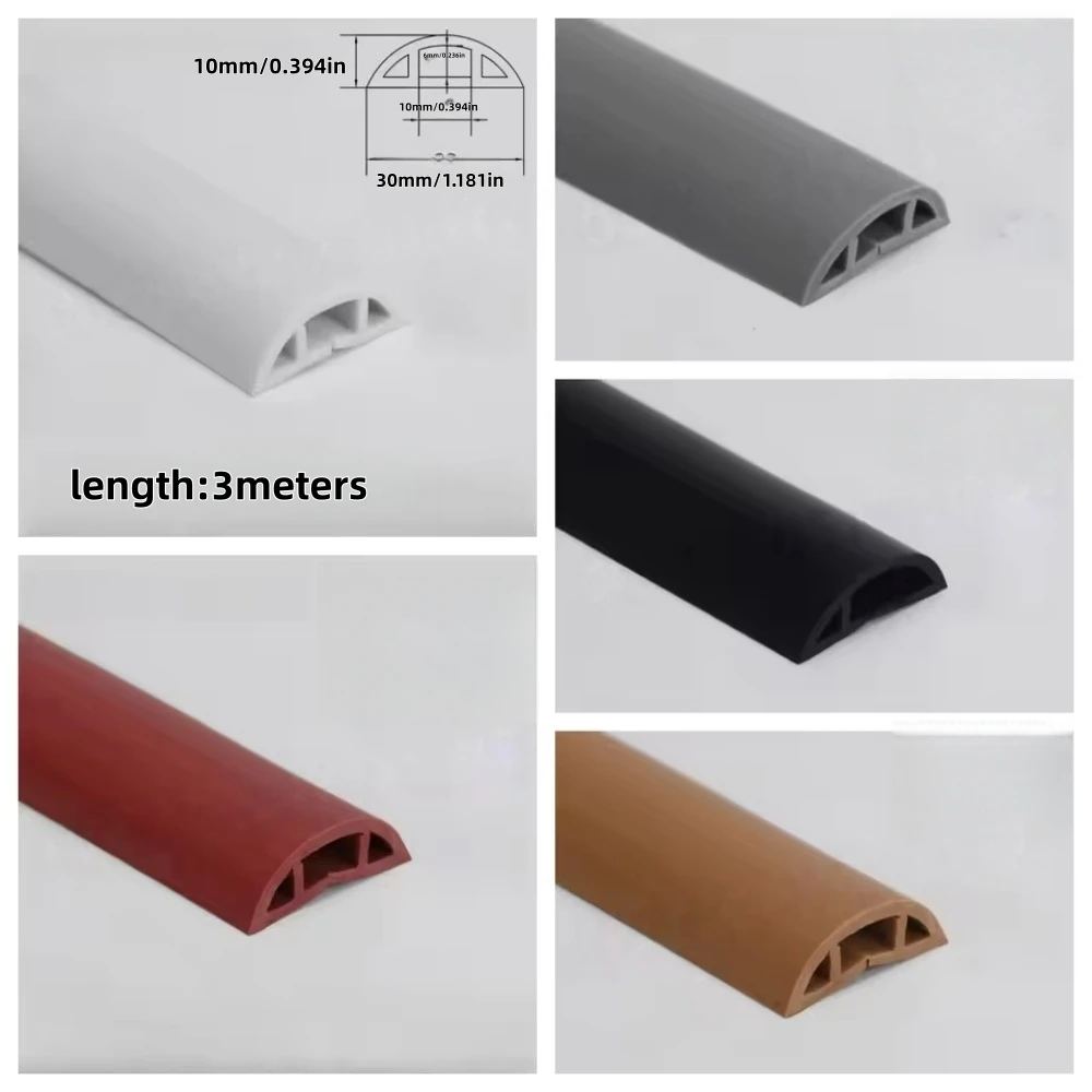 1PC 3meters/118.11in Floor Cord Cover Extension Wiring Duct Protector Power Cable Protector Covers Practical Wire Organizer