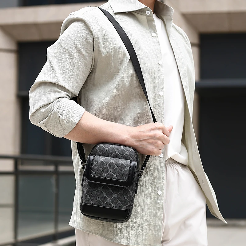 

Мужская модная мини-сумка через плечо с монограммой, из искусственной кожи, с несколькими карманами, повседневная сумка для путешествий и ежедневного использования