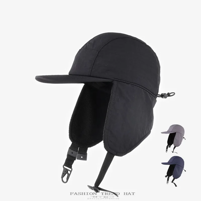Autumn and Winter Simple Solid Color Pilot Cap for Men and Women Outdoor Warm Ear Protection Baseball Caps Cycling Bomber Hats