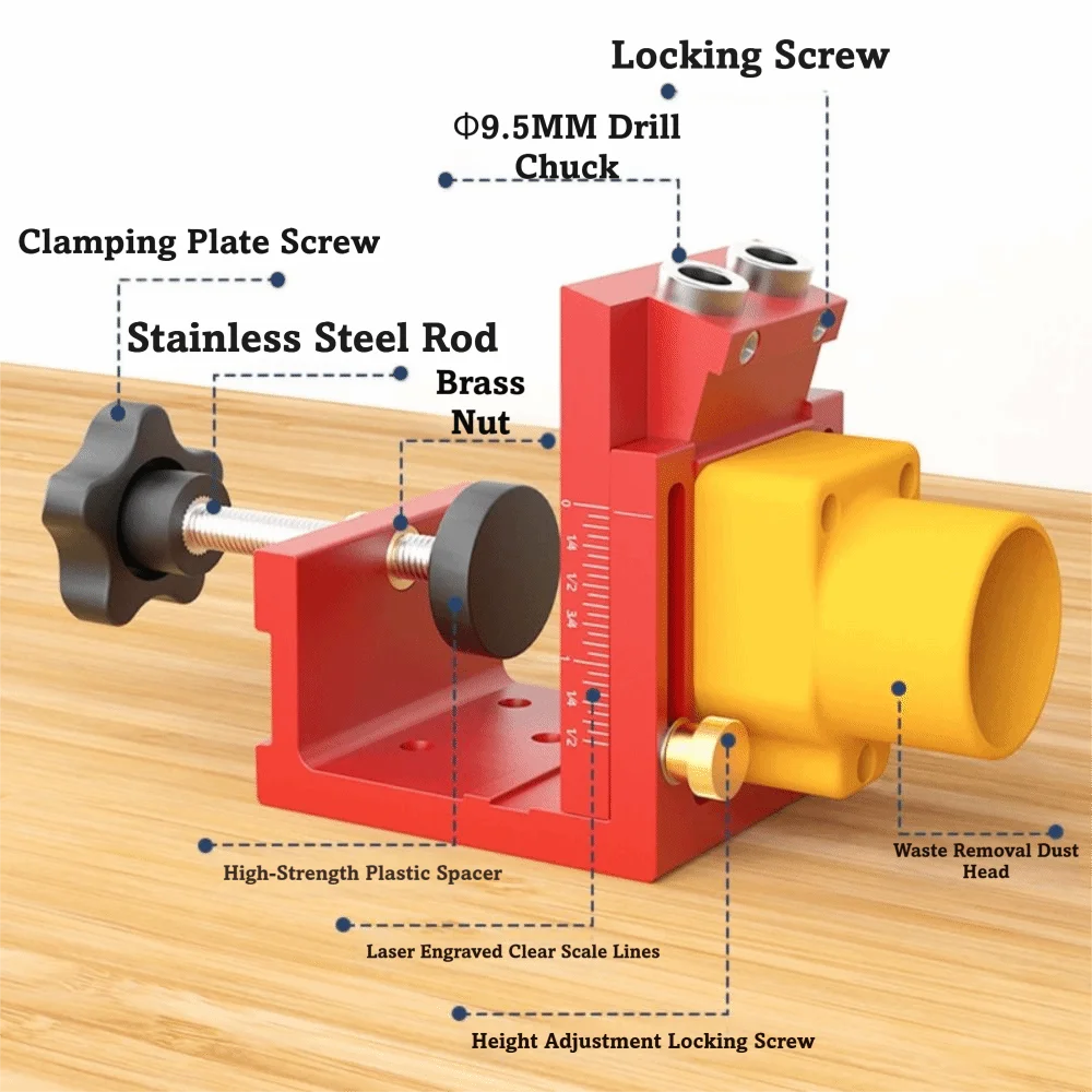 Precise Scale Pocket Hole Jig Solid Wear-resistant Drilling Guide Fixture Dust Extraction Rust-proof Hole Punching Locato