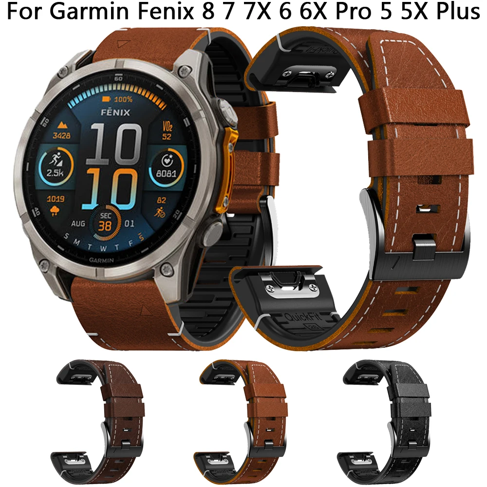 

Быстросъемный ремешок 26 мм 22 мм для Garmin Fenix 8 E 7 7X 6X 6 5X 5 Силиконовый кожаный ремешок Epix Pro Gen 2 47 мм 51 мм Enduro 3 2027