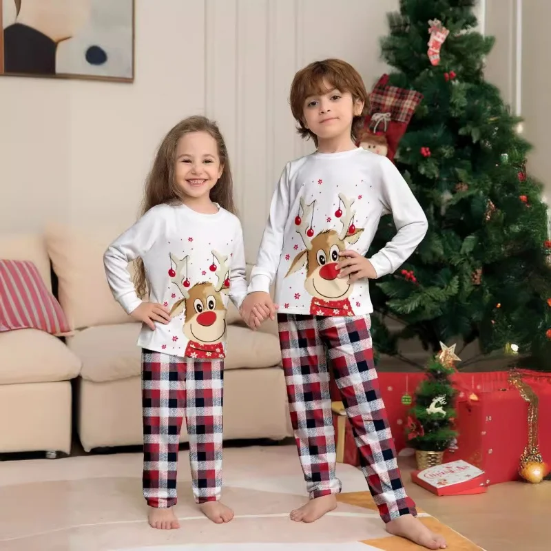 Family Christmas Matching Clothes Set Cute Deer Adult Kid Baby Matching Outfits Top+Pants Xmas Soft Casual Sleepwear Pyjamas